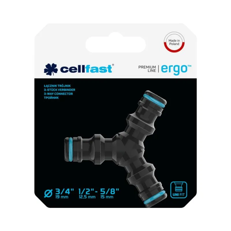 Соединитель-тройник Cellfast ENERGO для шлангов 1/2", 3/4", 3/8" (арт. 53-205)