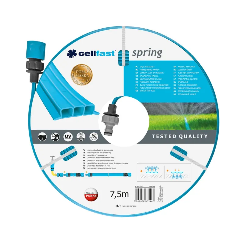 Садовый шланг для полива Cellfast SPRING 1/2" (12,5 мм) 7,5 м (арт. 19-021)